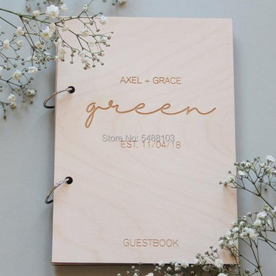 Carte de oaspeți cu coroană, Carte de oaspeți de nuntă, Carte de oaspeți personalizată din lemn, Album de nuntă A4 Carte de oaspeți modernă personalizată, Decor de nuntă rustic