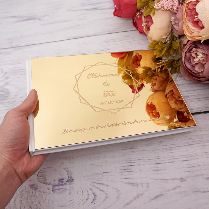 25 x 18 cm kohandatud moodsa stiiliga pulmade külalisteraamat Akrüülist peeglikaaneraamatud Kihluspeo soodustuste kingitus