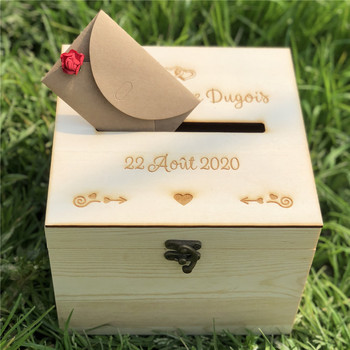 Персонализирана кутия за сватбени картички Персонализирана дървена кутия за съхранение Кутия за сватбени пликове Кутии за подаръци за парти за рожден ден Baby Shower Дървена кутия