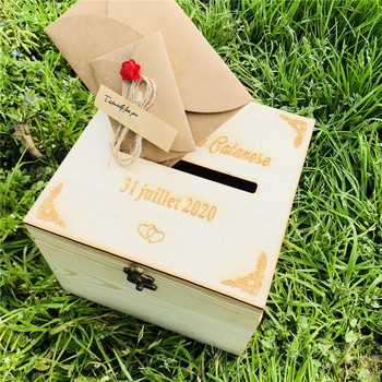 Персонализирана кутия за сватбени картички Персонализирана дървена кутия за съхранение Кутия за сватбени пликове Кутии за подаръци за парти за рожден ден Baby Shower Дървена кутия