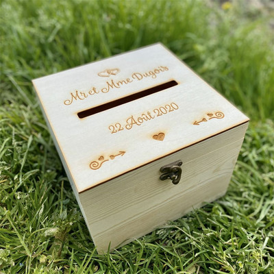 Isikupärastatud pulmakaardikarp Kohandatud puidust ümbrikukarbi kinkekarbid sünnipäevapeoks Baby Shower puidust kast