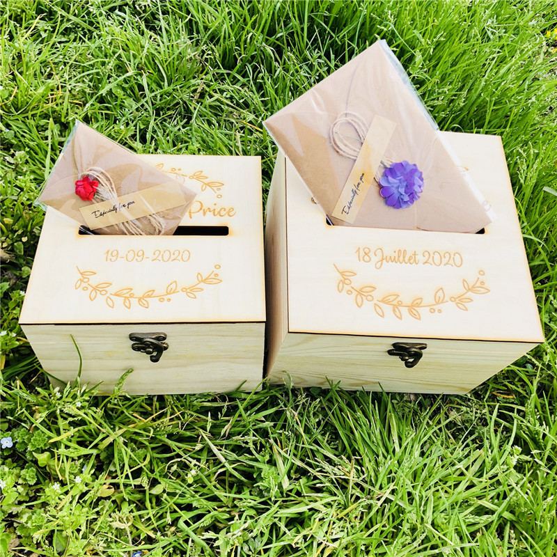 Individualizuotos vestuvių atvirukų dėžutės Individualizuotos medinės taupymo dėžutės vestuvių vokų dėžutės dovanų dėžutės gimtadienio vakarėliui kūdikio dušo medinė dėžutė
