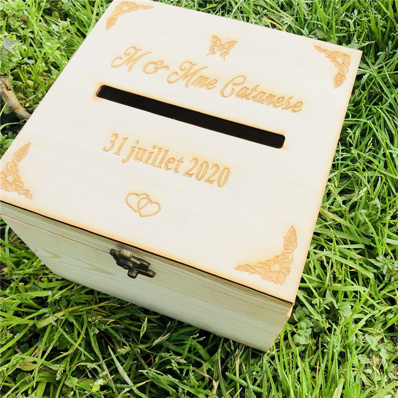 Individualizuotos vestuvių atvirukų dėžutės Individualizuotos medinės taupymo dėžutės vestuvių vokų dėžutės dovanų dėžutės gimtadienio vakarėliui kūdikio dušo medinė dėžutė