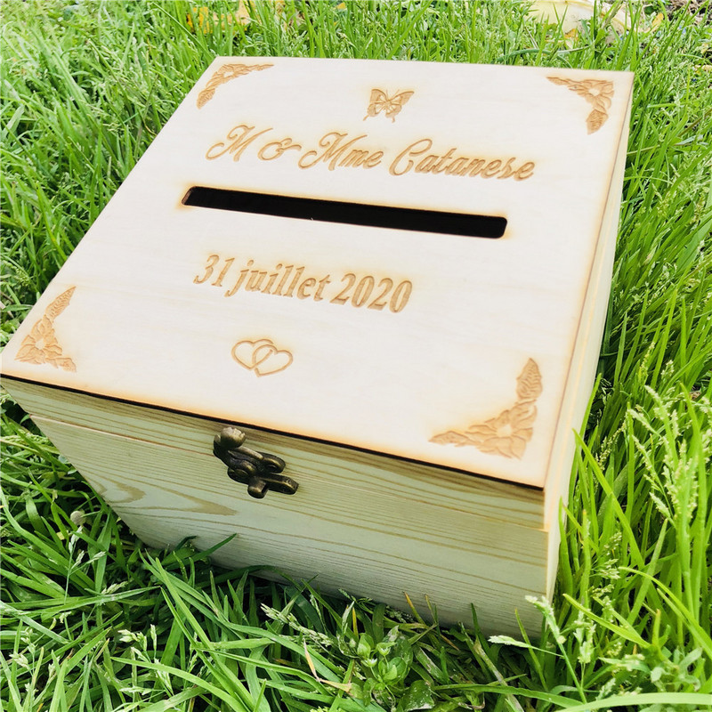 Individualizuotos vestuvių atvirukų dėžutės Individualizuotos medinės taupymo dėžutės vestuvių vokų dėžutės dovanų dėžutės gimtadienio vakarėliui kūdikio dušo medinė dėžutė
