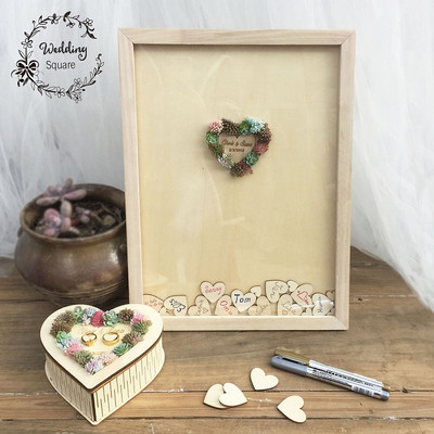 Pulmakast Pulmamahlane Cactus Wrcath Isikupärastatud külalisteraamat Raam Sildiraamat Pulmakaunistus puidust kast