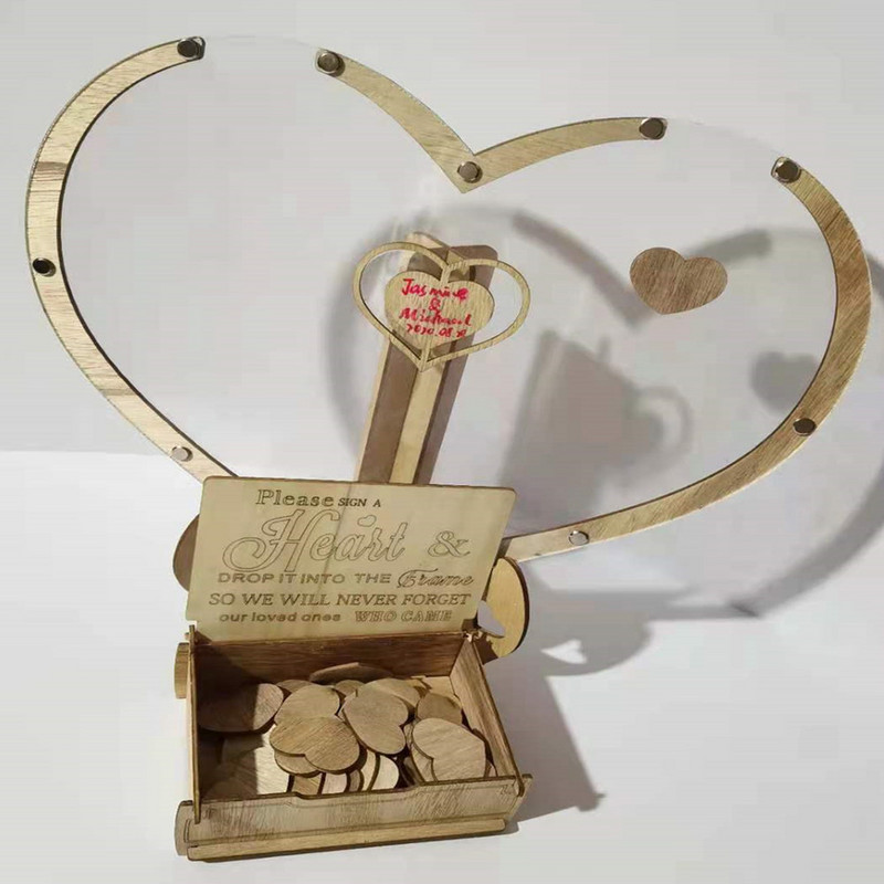 Pulmakülaliste raamatu vastuvõtt Pulmasildid Drop Box Signature Puidust õnnistuskarp Alternatiivne kodukaunistus tervituskaunistused