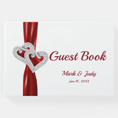 Red Diamond Hearts Pulmasignatuuriga külalisteraamat, isikupärastatud külalisteraamat, kohandatud nimi ja kuupäev, peigmees ja pruut, pulmakingid