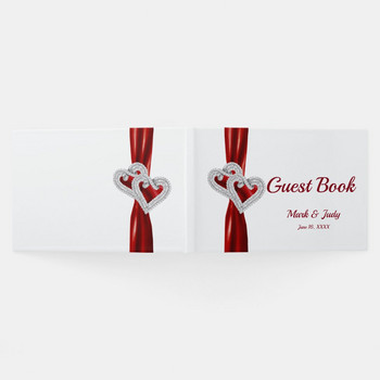 Книга за гости със сватбен подпис Red Diamond Hearts, персонализирана книга за гости, персонализирано име и дата, младоженец и булка, сватбени подаръци