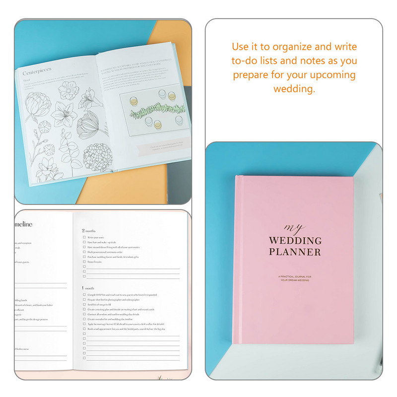 Vestuvių planuotojas Planavimas Vestuvių knygų organizatorius Užrašų knygelė Užrašų knygelė Dienoraštis Dušo žurnalas Sužadėtuvių dovanų kalendorius Nuotakos segtuvai Dovanos