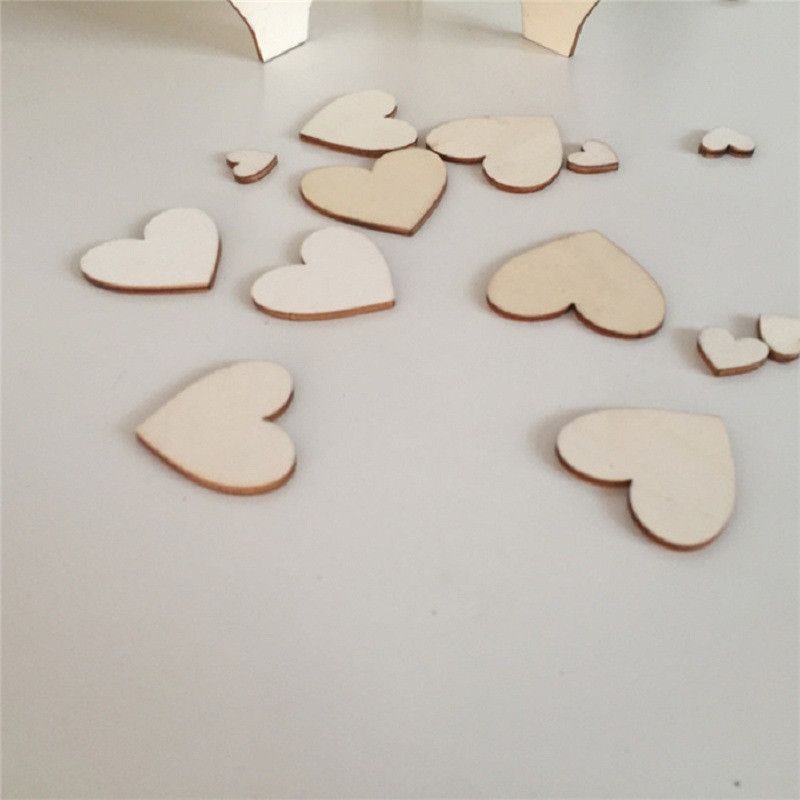 Carte de oaspeți de nuntă în formă de inimă Cadru din lemn de sus cu 100 de bucăți de inimă alternativă pentru carte de semne pentru aniversarea petrecerii