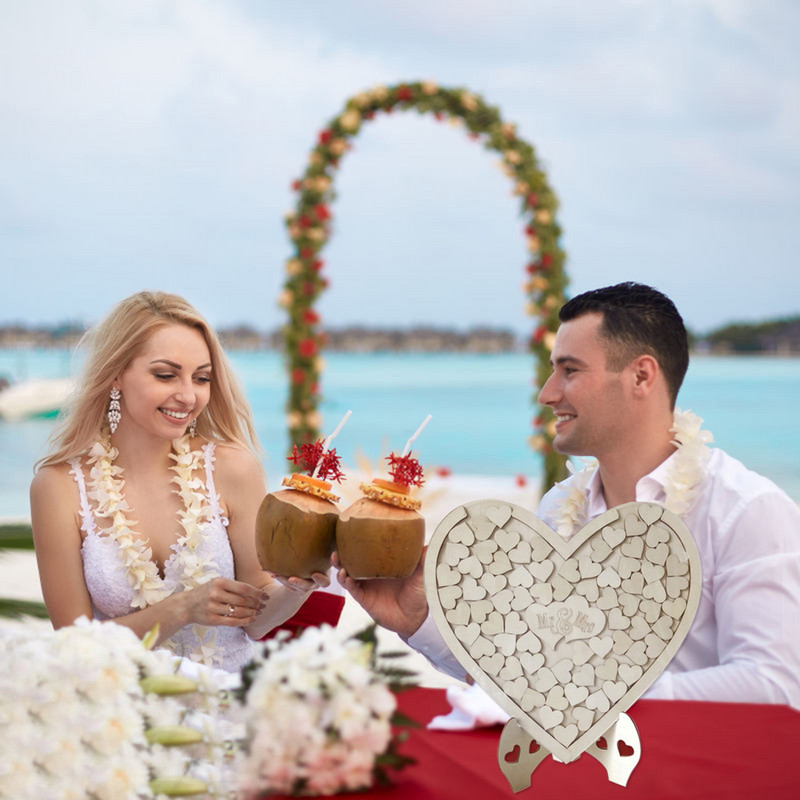 Decorare carte de oaspeți de nuntă în formă de inimă, cutie de picături cu inimă dulce, pentru nuntă, cu mesaje 3D, carte de oaspeți, suport din lemn, ornamente