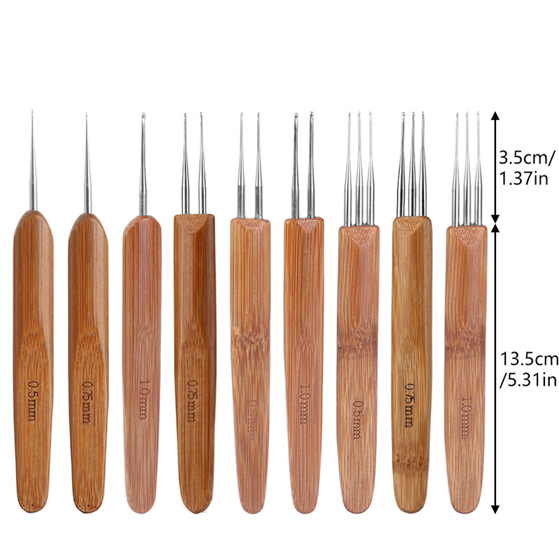 TLKKUE Dreadlock Bamboo Crochet Dirty Braid Croșetat 1-3 cârlige Diferite dimensiuni Ace de tricotat Ușor de curățat 3 seturi Opțional