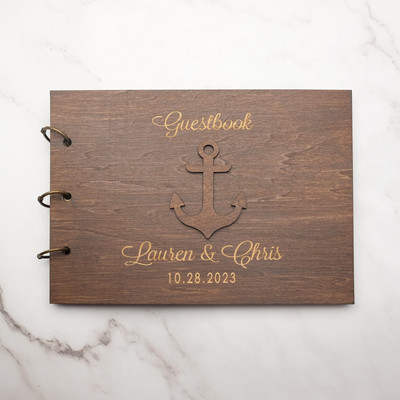 A4/A5 personalizēta kāzu viesu grāmata Kāzu viesu grāmata Enkura vēlējumu grāmata Koka kāzu albums Kristības līgavas duša viesu grāmata