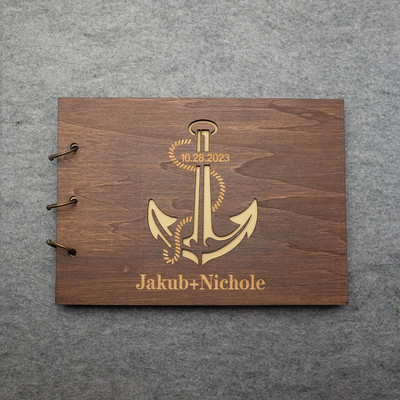 A4/A5 personalizēta kāzu viesu grāmata Kāzu viesu grāmata Enkura vēlējumu grāmata Koka kāzu albums Kristības līgavas duša viesu grāmata