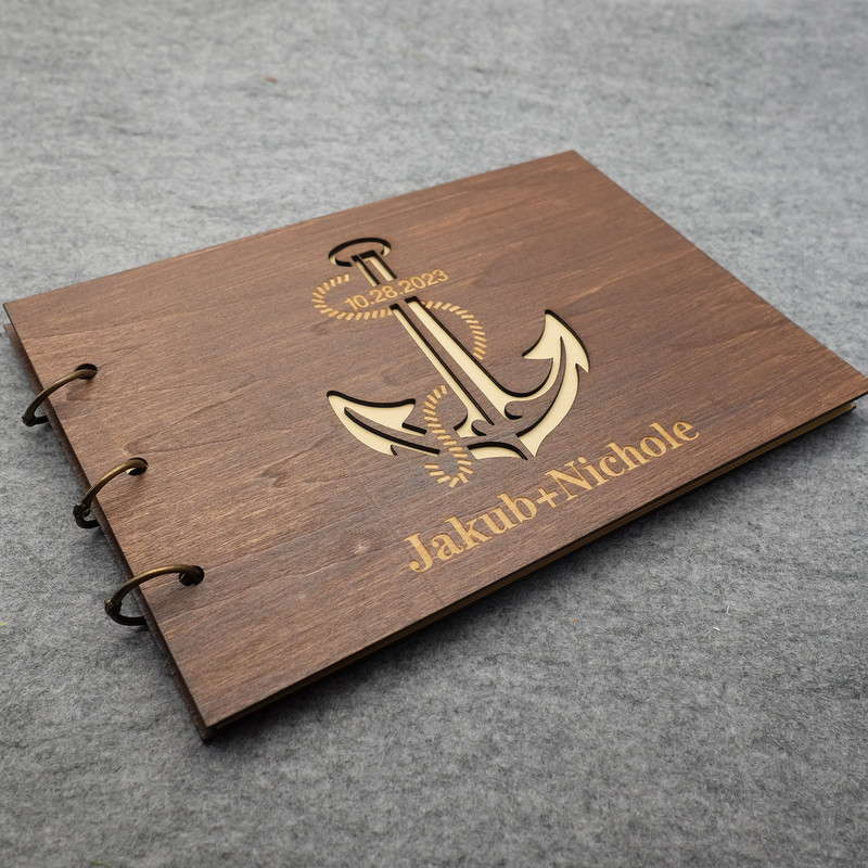 A4/A5 suasmeninta vestuvių svečių knyga Vestuvių svečių knyga Anchor Wishes Book Medinis vestuvių albumas Krikšto vestuvių dušas svečių knyga