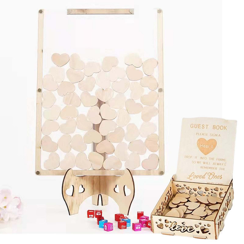 Vestuvių svečių knygos pakeitimas 80 medinių ženklų širdelių kaimiškomis dekoracijomis Drop Box svečių knyga gimtadienio vakarėliui, kūdikių vakarėliui