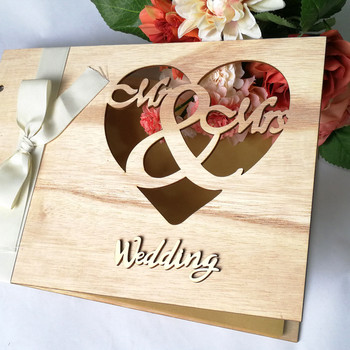 Нова дървена сватбена книга за гости Книга за приемане Книга за записване Персонализирана фоторамка на г-н и госпожа Консумативи за сватбена украса