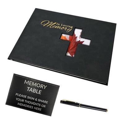 Külalisteraamat matustel Black Memorial Külalisteraamat Elu tähistamise mälestusteenistuse registrikomplekt koos pliiatsi ja mälukaardiga