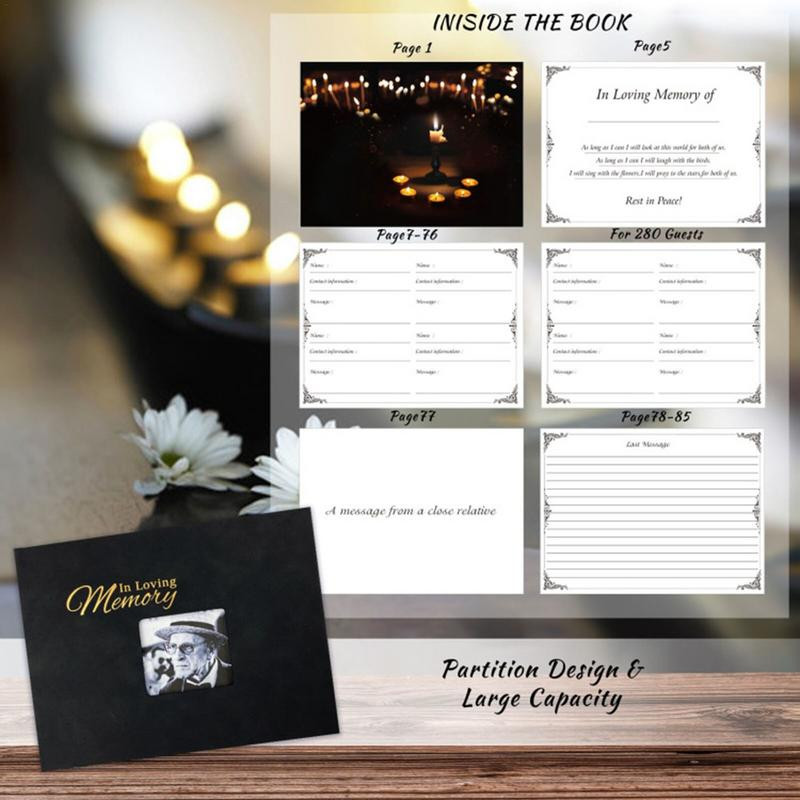 Svečių knyga laidotuvėms Juodasis memorialas Svečių knyga Gyvenimo šventimo atminimo tarnybos registro rinkinys su rašikliu ir atminties kortele