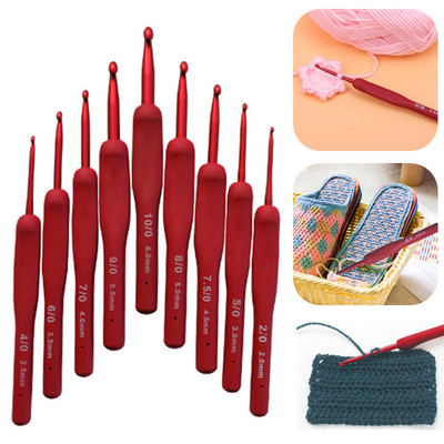 Червени алуминиеви куки за плетене на една кука с Tpr силиконова дръжка Тъкачни игли за плетене за плитки Плетещи игли за плетене на една кука Инструмент за плетене