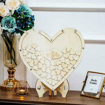 Уникална алтернатива на сватбена книга за гости със 75 бр. Дървени сърца с дървена рамка Drop Box Книги за гости