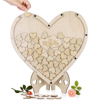 Уникална алтернатива на сватбена книга за гости със 75 бр. Дървени сърца с дървена рамка Drop Box Книги за гости