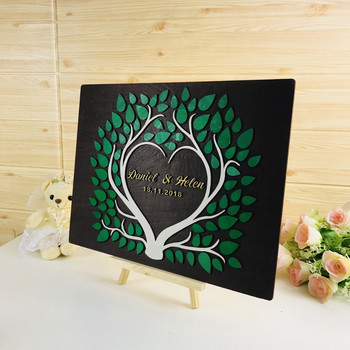 Персонализирана 3D книга за сватбени гости на дърво, рамка с персонализирано име и дата Книга за любовни подписи, рустикална книга за гости Сватбени идеи декор