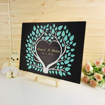 Персонализирана 3D книга за сватбени гости на дърво, рамка с персонализирано име и дата Книга за любовни подписи, рустикална книга за гости Сватбени идеи декор