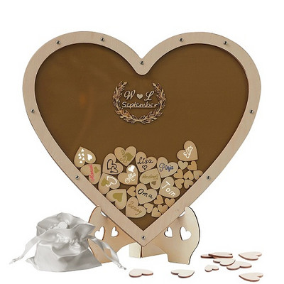 Carte de oaspeți de nuntă, carte de semne cu cadru superior Y&K Homish, inimioare de lemn, decorațiuni de nuntă rustice și cadoul de nuntă