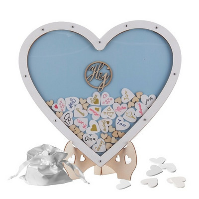 Carte de oaspeți de nuntă, carte de semne cu cadru superior Y&K Homish, inimioare de lemn, decorațiuni de nuntă rustice și cadoul de nuntă