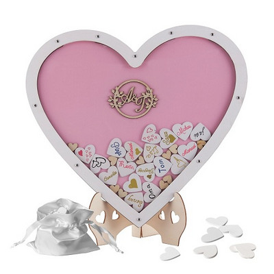 Carte de oaspeți de nuntă, carte de semne cu cadru superior Y&K Homish, inimioare de lemn, decorațiuni de nuntă rustice și cadoul de nuntă