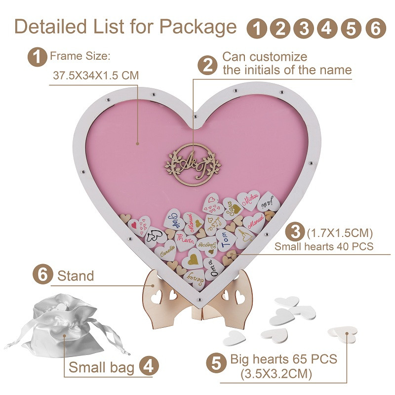 Carte de oaspeți de nuntă, carte de semne cu cadru superior Y&K Homish, inimioare de lemn, decorațiuni de nuntă rustice și cadoul de nuntă