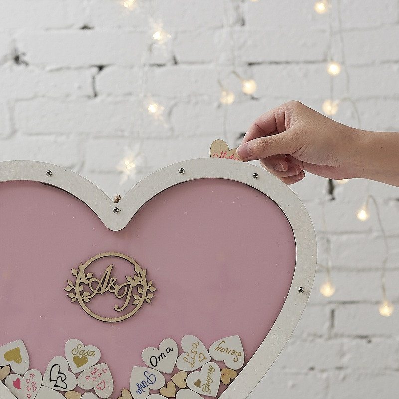 Carte de oaspeți de nuntă, carte de semne cu cadru superior Y&K Homish, inimioare de lemn, decorațiuni de nuntă rustice și cadoul de nuntă