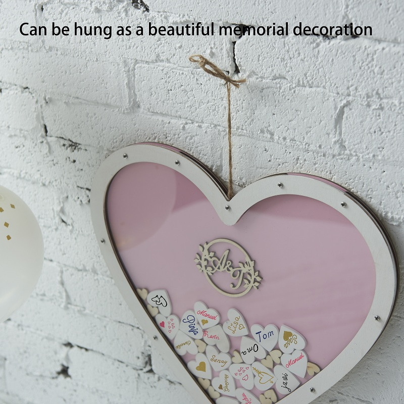 Carte de oaspeți de nuntă, carte de semne cu cadru superior Y&K Homish, inimioare de lemn, decorațiuni de nuntă rustice și cadoul de nuntă