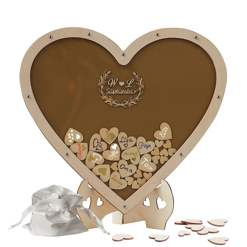 Carte de oaspeți de nuntă, carte de semne cu cadru superior Y&K Homish, inimioare de lemn, decorațiuni de nuntă rustice și cadoul de nuntă