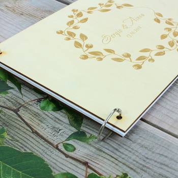 Дървена книга за гости за сватбен подпис Направи си сам фотоалбум Селска селска сватбена декорация Персонализирано име и дата Книга за гости