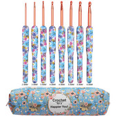 Set de croșete de culoare albastră Ace de croșetat din aluminiu cu geantă Set de croșetat de tricotat ergonomic Genți albe cu flori 2,5-6,0 mm