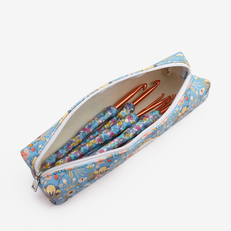 Set de croșete de culoare albastră Ace de croșetat din aluminiu cu geantă Set de croșetat de tricotat ergonomic Genți albe cu flori 2,5-6,0 mm