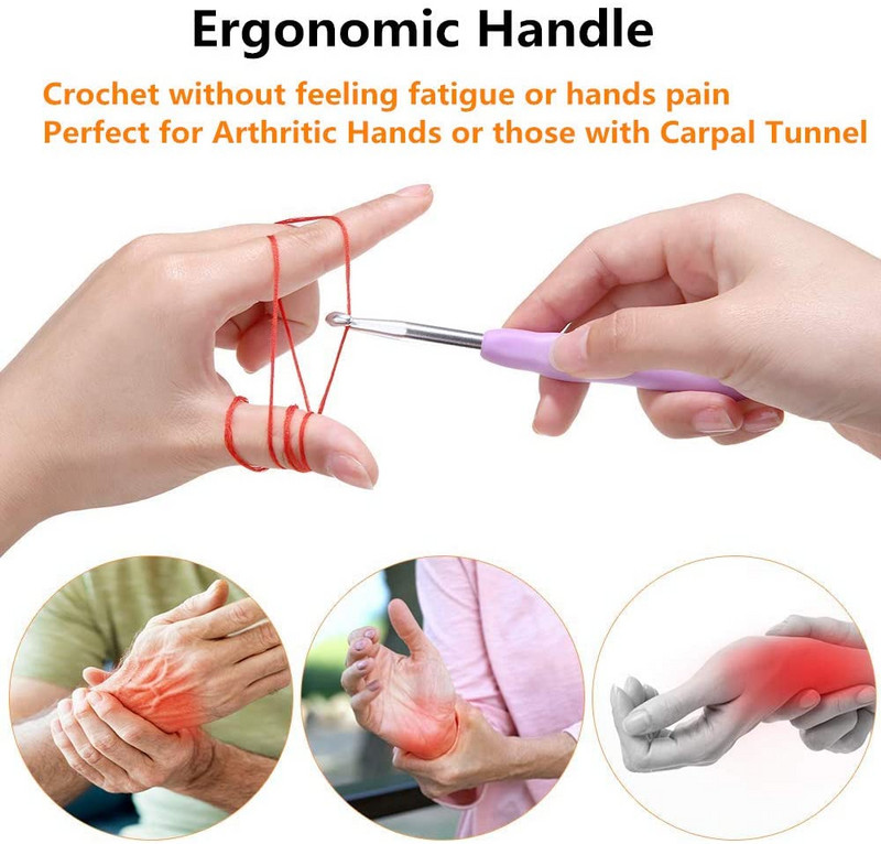 8/36 vnt. nėrimo kabliukai, ergonomiški nėrimo kabliukai, ypač ilgos nėrimo adatos, mezgimo ir nėrimo reikmenys pradedantiesiems, patogūs