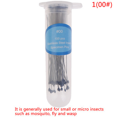 100 vnt. vabzdžių smeigtukų bandinių smeigtukai nerūdijančio plieno su plastikine dėže, skirta mokyklos laboratorijos entomologijos skrodimui