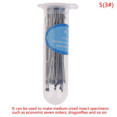 100 vnt. vabzdžių smeigtukų bandinių smeigtukai nerūdijančio plieno su plastikine dėže, skirta mokyklos laboratorijos entomologijos skrodimui