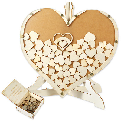 Сватбена книга за гости Дървена книга за гости във формата на сърце Дървена кутия за гости Rustic Sweet Heart Дървена кутия за гости 3D Книга за гости Сватбена украса