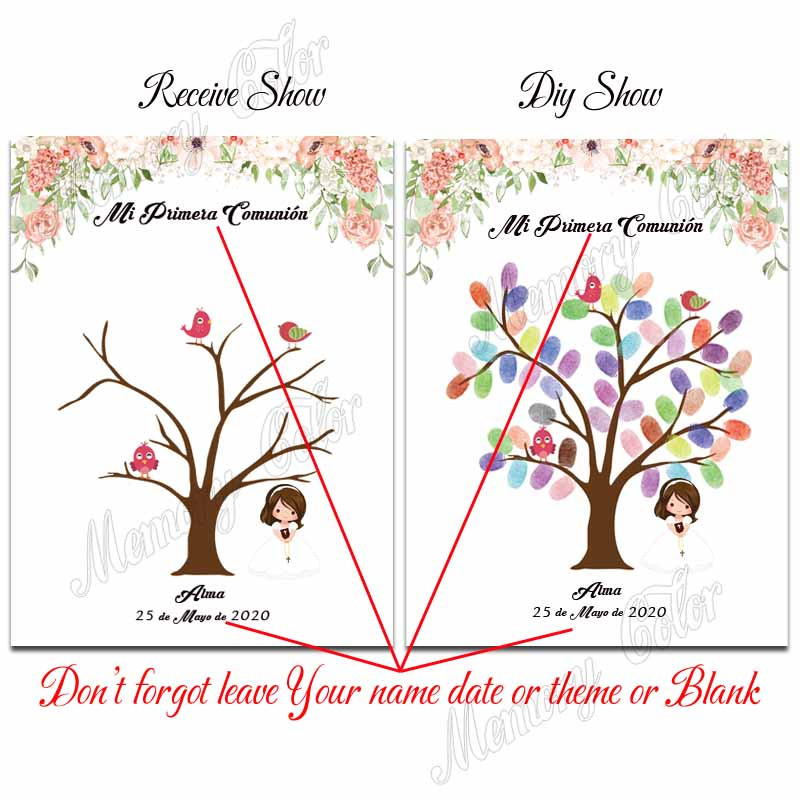 Suasmeninta Mi Primera Komunijos pirštų atspaudų parašo svečių knyga su šviesiaplaukiu angelu, dovana pirmosios šventosios komunijos krikštui