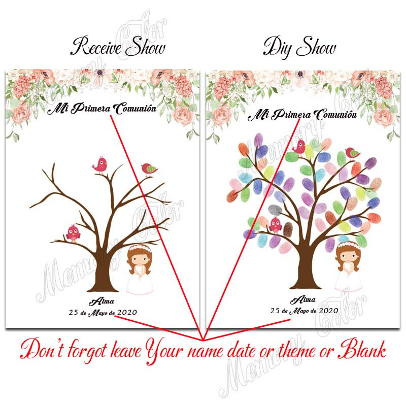 Suasmeninta Mi Primera Komunijos pirštų atspaudų parašo svečių knyga su šviesiaplaukiu angelu, dovana pirmosios šventosios komunijos krikštui