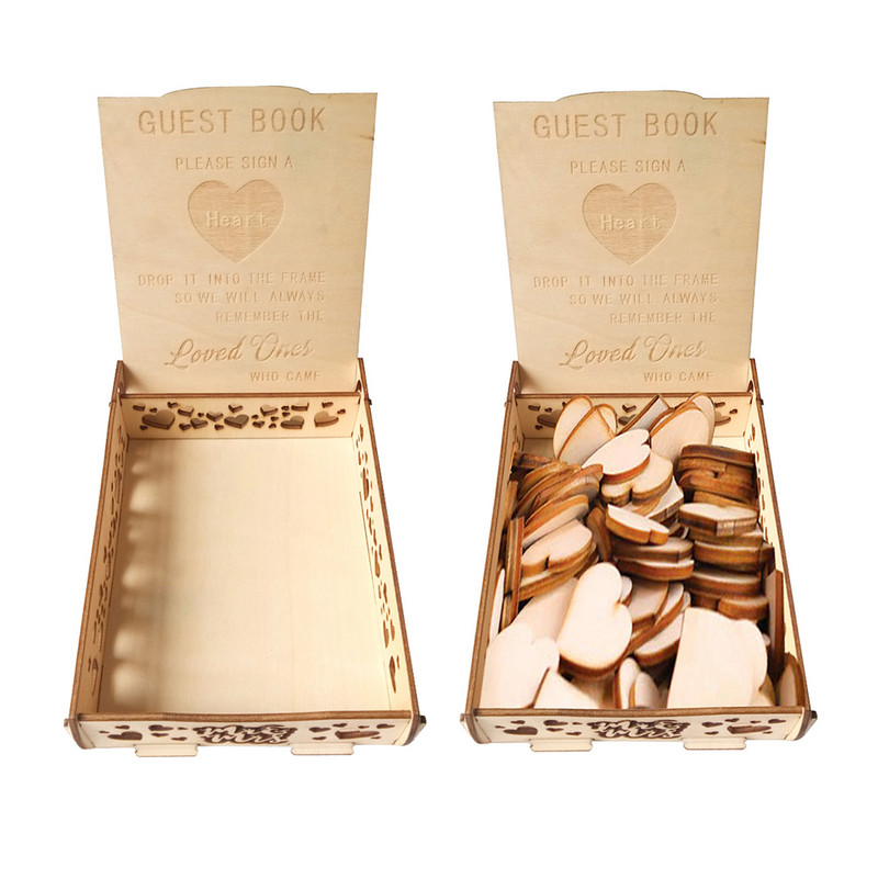 Dėžutė Vestuvių Knyga Svečias Medinės Medinės Širdelės Lankytojai Suasmenintos Scrapbooking Slices Naturalloveparty užrašų knygelės pasidaryk pats dovana