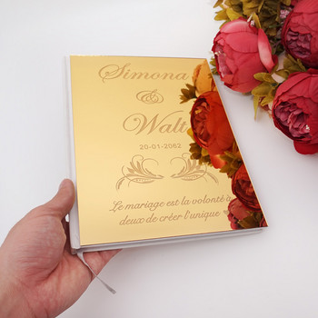 Ακρυλικός καθρέφτης Γάμος Ρουστίκ Υπογραφή Βιβλίο Επισκεπτών Προσωποποιημένο Σκάλισμα Όνομα Ζευγαριού & Ημερομηνία Προσαρμοσμένα Δώρα Γάμου
