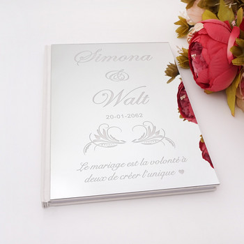 Акрилно огледало Сватба Рустикален подпис Книга за гости Персонализирано издълбаване Име и дата на двойка Персонализирани сватбени подаръци