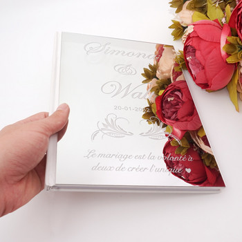 Акрилно огледало Сватба Рустикален подпис Книга за гости Персонализирано издълбаване Име и дата на двойка Персонализирани сватбени подаръци