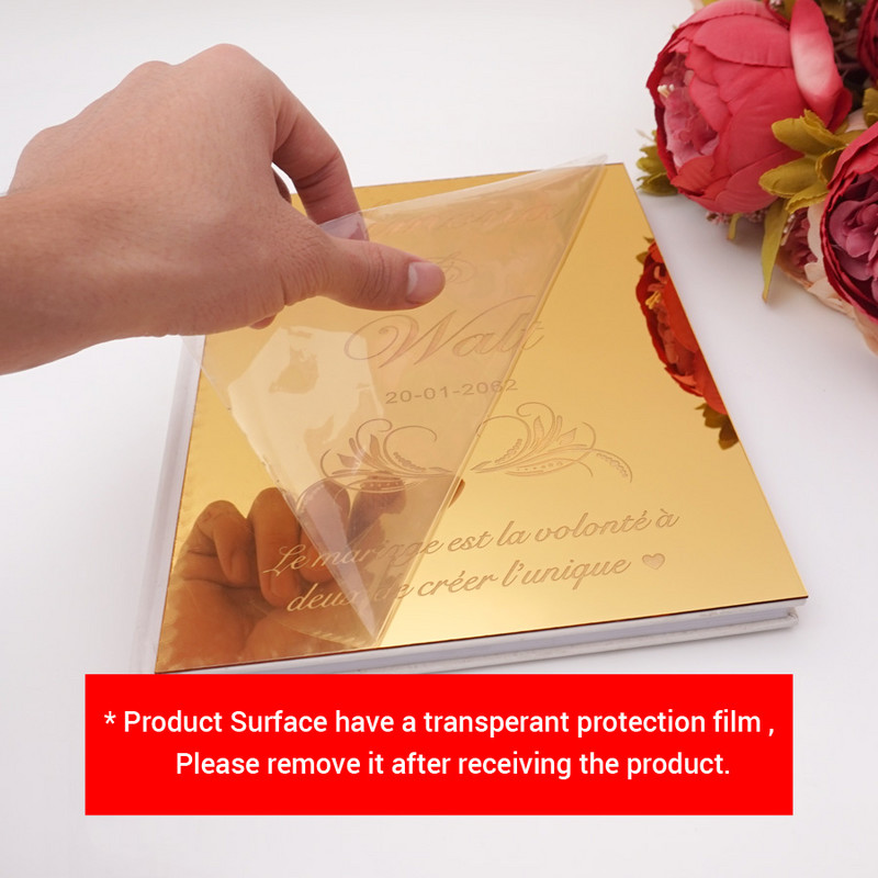 Akrilo veidrodinis vestuvinis kaimiškas parašo svečių knyga, asmeninis raižinys, poros vardas ir data Individualios vestuvių dovanos