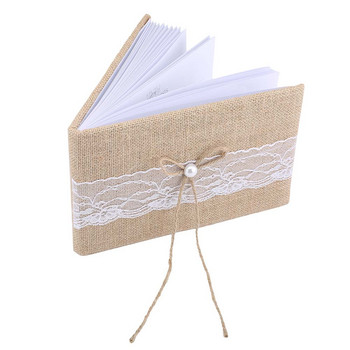 Винтидж персонализирана сватбена книга за гости, украсена от чул, сватбена книга за гости и стойка за писалка Дропшиппинг